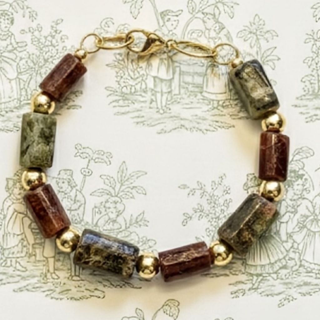 Stunning Hessonite Garnet & Green Garnet In Gold Plated Bracelet